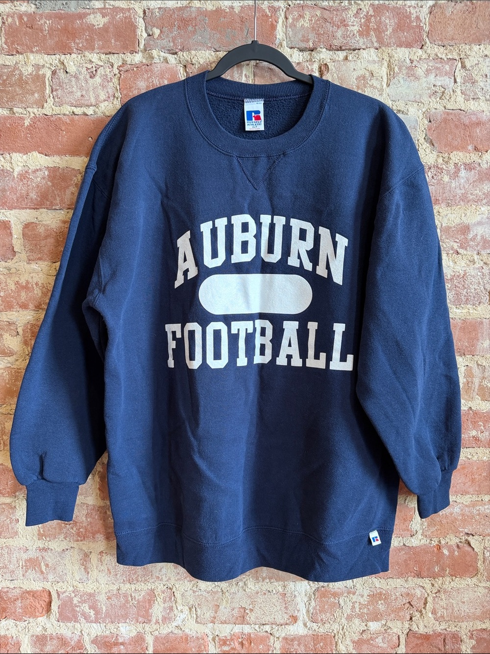 Russell Athletic Navy Crewneck with White 'Auburn Football' Print